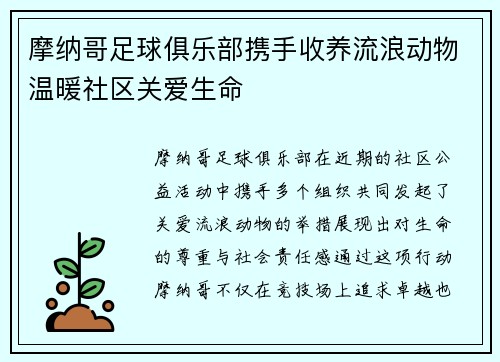 摩纳哥足球俱乐部携手收养流浪动物温暖社区关爱生命